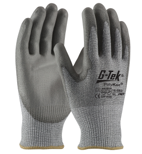 Seamless Knit PolyKor® Blended Glove with Polyurethane Coated Flat Grip on Palm & Fingers Cut A4