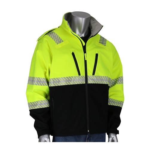 [333-1550-LY/4X] ANSI 107 RIP STOP SOFTSHELL JACKET FLEECE LINING WWB, HOOD, ZIPPER LY - Hi-Vis Yellow - 4XL