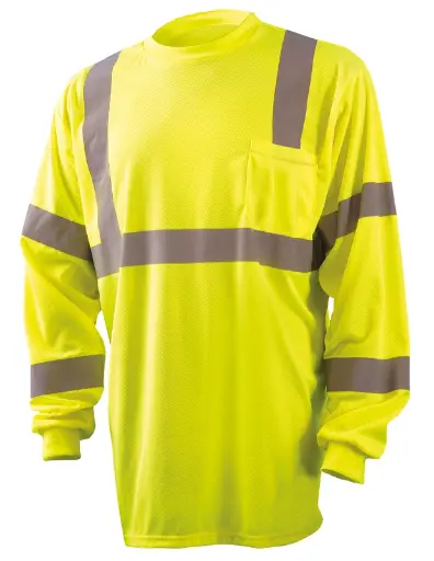 Long Sleeve Wicking Birdseye Shirt w/Pocket - Hi-Vis Yellow or Orange - Tall Sizes: LT-6XT (Yellow only)