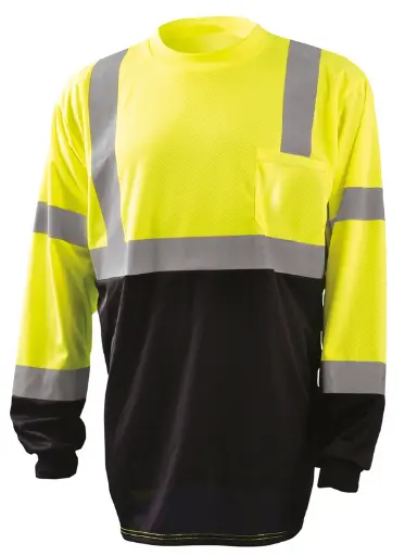 LONG SLEEVE BLACK BOTTOM WICKING BIRDSEYE T-SHIRT w/POCKET