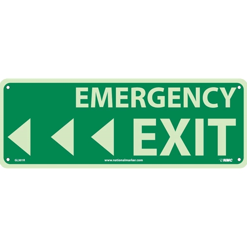 [GL301R] EMERGENCY EXIT (W/ LEFT ARROW), 5X14, GLOW RIGID