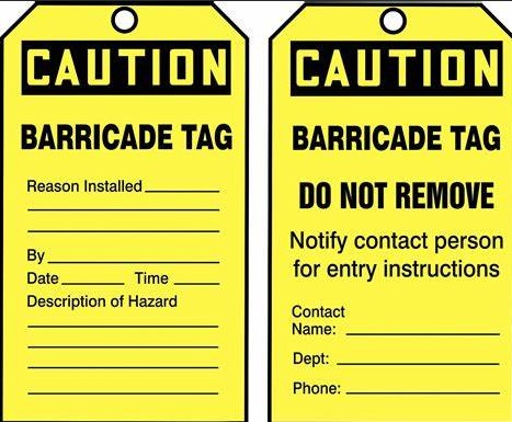[TAR160] OSHA Caution Tags By-The-Roll: Barricade Tag