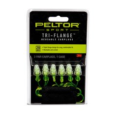 [7010336385] 97317-10C - Peltor™ Sport Tri-Flange™ Corded Reusable Earplugs 97317-10C, 3 Pair Pack Neon Yellow