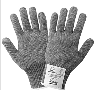 Samurai Glove® - Cut resistant gloves, 10-gauge salt-and-pepper seamless Tuffalene® UHMWPE shell, uncoated, ambidextrous, AlphaSan® antimicrobial protection, knit wrist.  ANSI/ISEA 105 cut level A6, abrasion level 3, puncture level 3.  FDA compliant.  Made in the USA.  12 gloves per inner pack, 10 inner packs per case.  Sold by each glove.