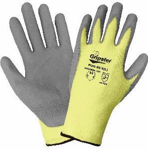 PUG 88- PAIR Cut resistant gloves, 13-gauge seamless DuPont™ Kevlar®/nylon/spandex shell, gray polyurethane-coated palm, knit wrist. ANSI cut level A2. 12 dozen pairs per case.  