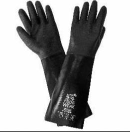 [9918R] FrogWear® - Supported chemical handling gloves, multi-dipped in premium-grade heavy black neoprene, antimicrobial-treated cotton interlock liner, rough-etched finish, gauntlet cuff, 18 inches in length.  ANSI/ISEA 105 cut level A2, abrasion level 4, puncture level 2.  FDA compliant.  3 dozen pairs per case.