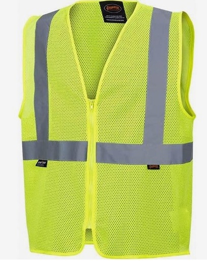 [GLO-001V-S-M] FrogWear® HV - Safety vest, high-visibility yellow/green lightweight mesh polyester, silver reflective material, two inside pockets, adjustable hook-and-loop closure.  ANSI/ISEA 107 class 2, HVSA type R.  Each item is individually packaged in a polybag for retail sale.  50 vests per case.