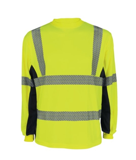 [GLO-225LS-XL] FrogWear® HV - Premium athletic-type long-sleeved shirt, high-visibility yellow/green self-wicking high-performance stretch polyester/spandex microfiber, breathable black mesh in the torso area and under the arms, segmented silver reflective material, UPF 15+ protection, tagless design.  ANSI/ISEA 107 class 3, HVSA type R.  Each item is individually packaged in a polybag for retail sale.  25 shirts per case.