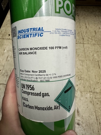 [CG-ISC100COWREADER] Calibration Gas, ISC - CO, 100 ppm, 103L, with reader/card. 18102163