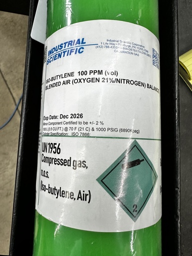 [CG-ISOWREADER] Cylinder, Calibration Gas, 100 ppm Isobutylene, Steel, 103L 18102939 W/Reader