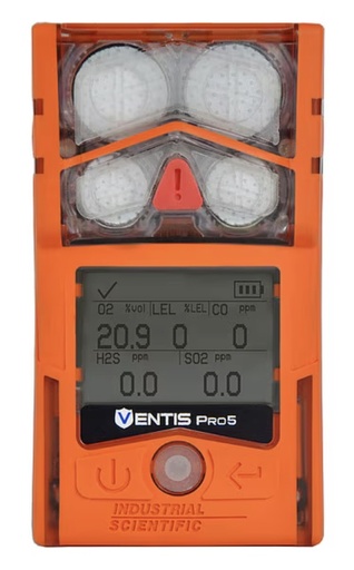 [VP5-K1234101101] Ventis Pro5 Personal Gas Monitor, LEL (Pentane), CO, H2S, O2, Li-ion Slim Extended Battery, Desktop Charger, No Pump, Orange, UL/CSA, English