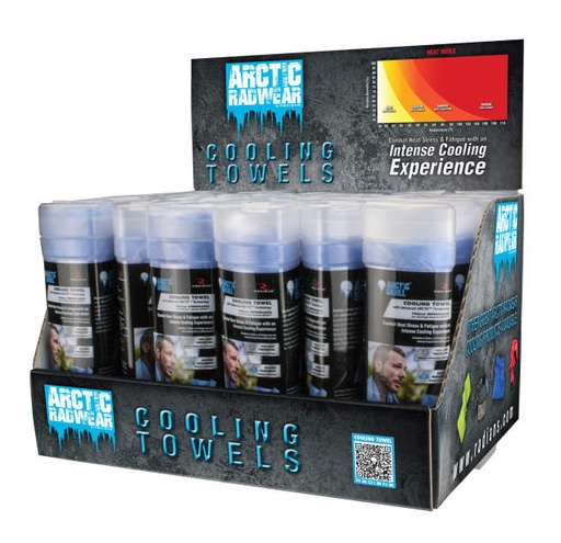[RCS-CD1] Corrugated Counter Display with Header Graphic Cooling Towels - 24 Blue