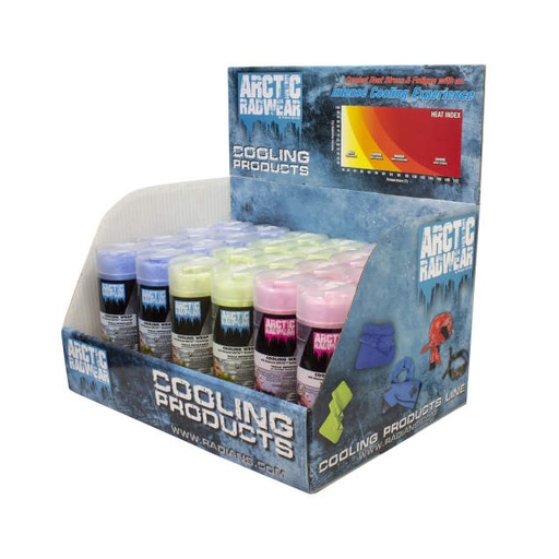 [RCS-WCD4] Corrugated Counter Display with Header Graphic Cooling Wraps - 12 Blue, 6 Hi-Vis Lime, 6 Pink