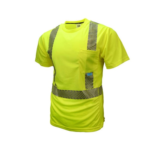 [ST31-2PGS-S] Max-Dri Moisture Wick T-Shirt w/RADCOOL • 2" Segment Tape • 1 Horizontal Tape • Mesh Seam Insert • ANSI/ISEA 107 Type R Class 2 Hi-Vis Green - Size S