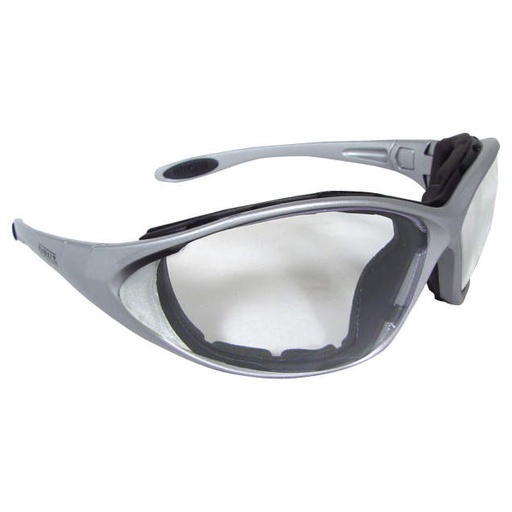 [DPG95-1D] Glasses Foam Lined Glass • Elastic Headstrap • Optional Temples • Meets ANSI Z87.1+ • 99.9% UV Protection Silver Frame - Clear Lens