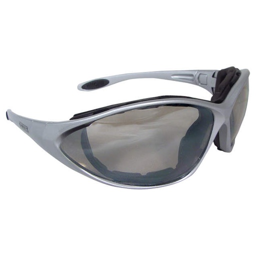 [DPG95-9D] Glasses Foam Lined Glass • Elastic Headstrap • Optional Temples • Meets ANSI Z87.1+ • 99.9% UV Protection Silver Frame - Indoor/Outdoor Lens