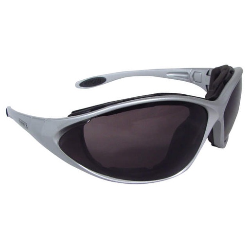 [DPG95-2D] Glasses Foam Lined Glass • Elastic Headstrap • Optional Temples • Meets ANSI Z87.1+ • 99.9% UV Protection Silver Frame - Smoke Lens