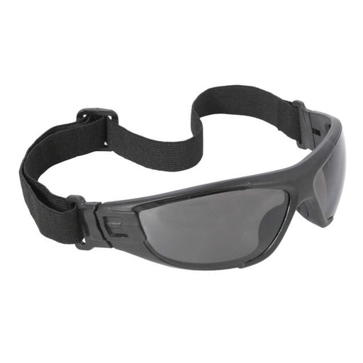 [CT1-21] 4-in-1 Safety Eyewear • Adjustable Headstrap • Snap-in Temples • Removable Foam Padding • ANSI Z87.1+ • 99.9% UV Black Frame - Smoke Anti-Fog Lens