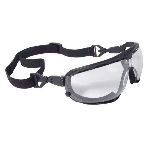 [DG1-11] Goggle Closed Cell Foam Lining with Adjustable Headstrap • Snap-In Adjustable Temples Included Black Frame - Clear Anti-Fog Lens