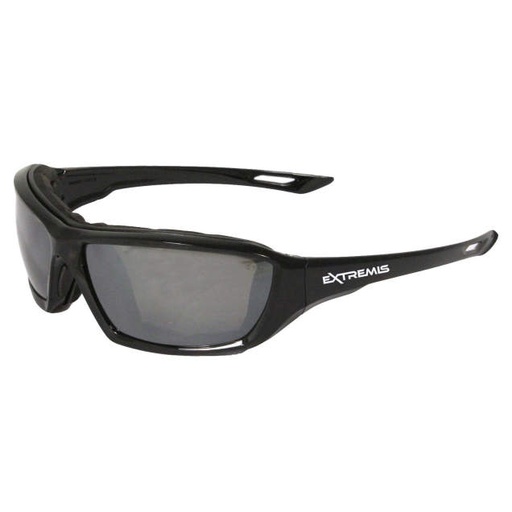 [XT1-61] Glasses Foam Lined Frame • Full Frame with Polycarbonate Lens • Rubber Nosepads • Meets ANSI Z87.1+ • 99.9% UV Protection Black Frame - Silver Mirror Lens