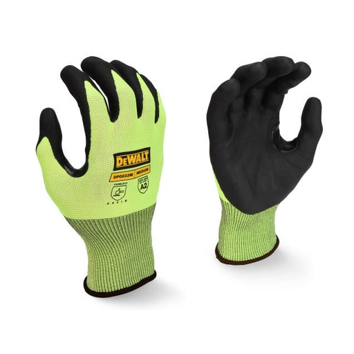 DPG833T-Pair ANSI Cut Level A2 • Coated Work Gloves • Hi-Vis Green HPPE Cut Resistant Fibers • Breathable Water Resistant Coating