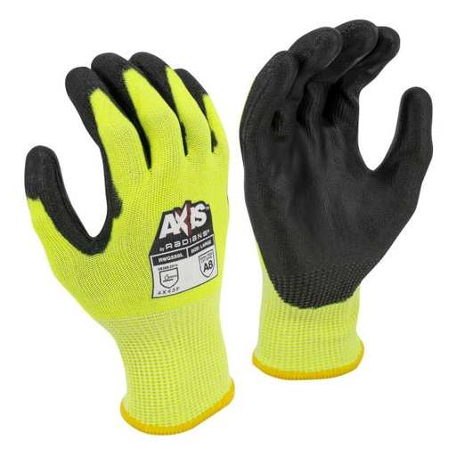 [RWG558L] Glove ANSI Cut Level A8 • 13 Gauge Hi-Vis HPPE Shell w/ Fiberglass & Stainless Steel • Black PU Palm Coating • EN388: 4 X 4 3 F Size L