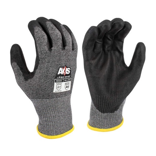 [RWG560XXL] Glove ANSI Cut Level A4 • 13 Gauge Gray HPPE Shell w/ Fiberglass • Black PU Palm Coating • EN388: 4 X 4 2 D Size XXL