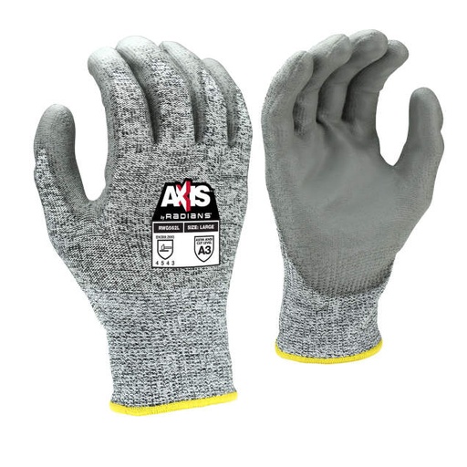 [RWG562XL] Glove ANSI Cut Level A3 • 13 Gauge Gray HPPE Shell w/ Fiberglass • Black PU Palm Coating • EN388: 4 X 4 3 C Size XL