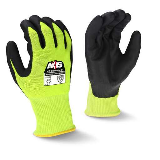 [RWG564L] Glove ANSI Cut Level A4 • Hi-Vis Green HPPE Shell w/ Fiberglass • Black Foam Nitrile Palm Coating • EN388: 4 X 4 2 D Size L