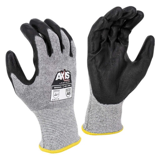 [RWG566S] Glove ANSI Cut Level A5 • HPPE Shell w/ Stainless Steel • Black PU Palm Coating • EN388: 4 X 3 1 E Size S