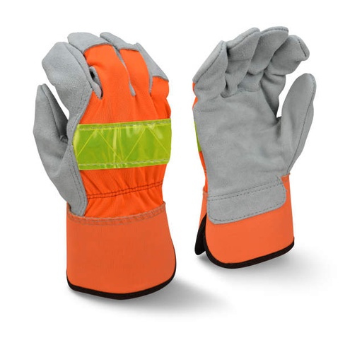 [RWG3200HVL] Glove Regular Shoulder Split Gray Cowhide • High Visibility • Rubberized Safety Cuff Size L