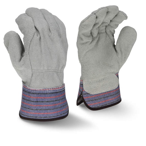 [RWG3206L] Glove Full Leather Back Regular Shoulder Gray Split Cowhide • Rubberized Safety Cuff Size L