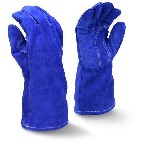 [RWG5410XL] Glove Premium Side Split Blue Cowhide Leather - Full Sock Lining with Foam Size XL