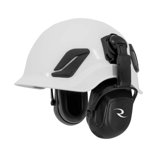 [DCMT25-BX] Cap-mount design • Dielectric • Adjustable fit • Foldable arms with 4-point suspension • Padded earcups • NRR 25 • Meets CSA Z94.2 Class A Dielectric Cap-Mount Earmuff