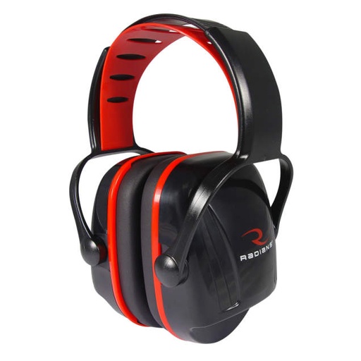 [XC0130CS] NRR 22 • Smaller earmuff for youth or smaller adults • Adjustable multi-position headband • Lightweight • Vinyl cushions for comfort seal X-Caliber™ Youth Earmuff - Black & Red