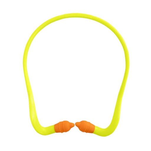[RB2120] Earplugs NRR 25 • Pronged Shape • Polyurethane Foam • Reusable • Made in USA Yellow Band / Orange Pods