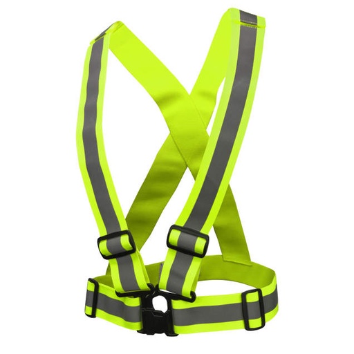 [SA0201X-NG-UNIV] 2" Wide Hi-Vis Safety Harness • 1" Silver Reflective Tape • Universal Fit Elastic 2" Safety Belt - Green