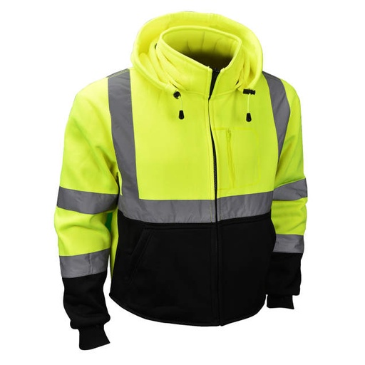 [SJ32-3ZGS-5X] RW32 Rain Jacket Liner • Removable Hood • Zip Closure • Poly Fleece • Color Blocked Bottom • Drop Tail Back • ANSI/ISEA 107 Type R Class 3 Hi-Vis Green - Size 5X