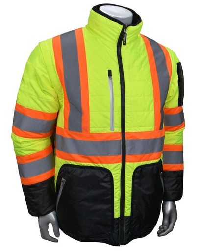 [SJ510X-3ZGS-S] Jacket Reversible • Zip-Off Sleeves • Heavy Duty • Multiple Pockets • CSA Z96-15 Class 2 Level 2 • ANSI/ISEA 107 Type R Class 3 Hi-Vis Green - Size S
