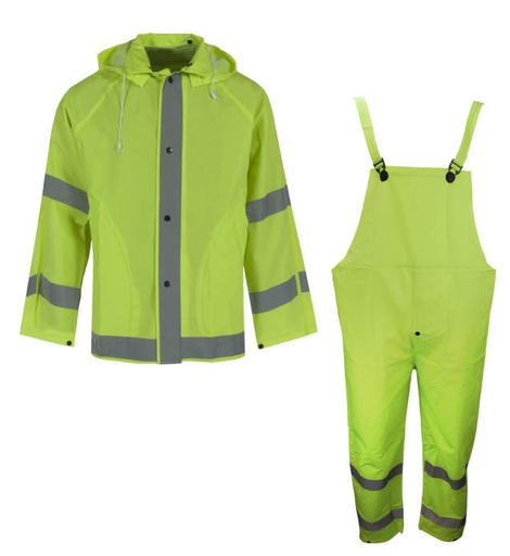 [10182-55-2-HLI-5X] 3-Piece Suit Detachable Hood with Drawstring • Side Slash through Pockets (2) • Snap Front Closure with Interlocking Storm Flap • Underarm Vents Hi-Vis Lime - Size 5X
