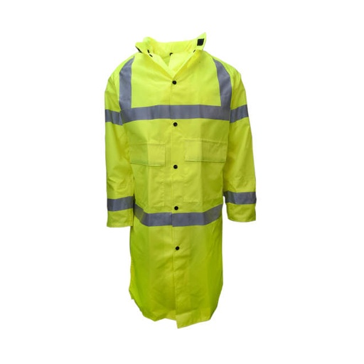 [27072-30-1-LIM-XL] Coat ANSI/ISEA Type R Class 3 • 48” Long with Adjustments • Tuck-Away Hood • Raglan Shoulder Design • Snap Front Closure with Storm Flap Lime - Size XL
