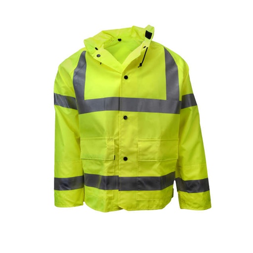 [27072-00-1-LIM-XL] Jacket ANSI/ISEA Type R Class 3 • Tuck-Away Hood • Raglan Shoulder • Patch Pockets (2) with Velcro Flap Closure • Snap Front Closure Lime - Size XL