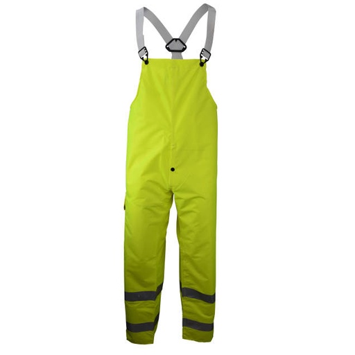 [27072-13-1-LIM-XL] Bib Trouser ANSI/ISEA Type R Class E • Elastic Adjustable Suspenders • Cargo Side Pocket with Velcro Flap • Safety Fly Front Lime - Size XL