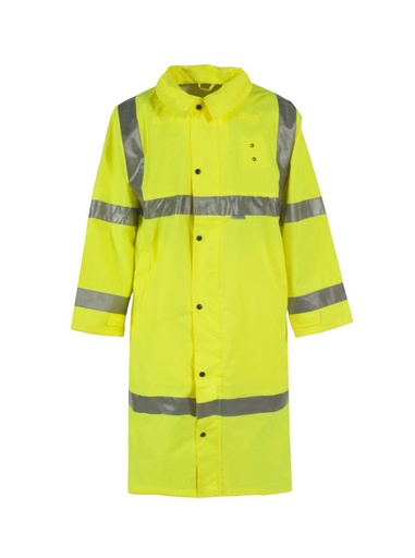 [91001-31-1-LIM-S] ANSI/ISEA Type R  Class 3 • 48” Long Coat • Silver 2” Reflective Tape • Full Collar • Zipper Front Closure • Storm Flap with Snap Closure Lime - Size S