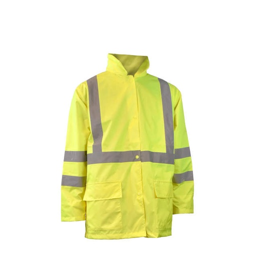 [RW10-3S1Y-5X] Rain Jacket 150D PU Coated Oxford Poly Shell • Vented Back Cape • Adjustable Cuff Wrists • Detachable Hood • 2 Pockets • ANSI 107-2015 Type R Class 3 Hi-Vis Green - Size 5X