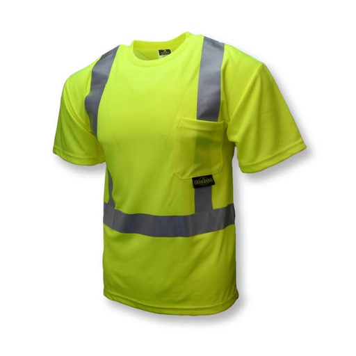 [ST11-2PGS-XL] Max-Dri Moisture Wicking T-Shirt • 2" Tape • 1 Horizontal Tape • Chest Pocket • ANSI/ISEA 107 Type R Class 2 Hi-Vis Green - Size XL