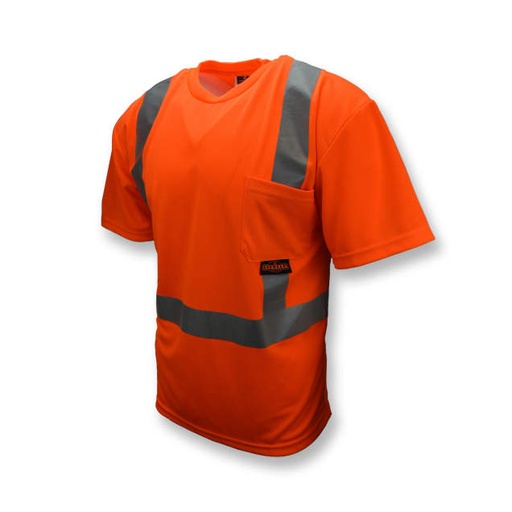 [ST11-2POS-2X] Max-Dri Moisture Wicking T-Shirt • 2" Tape • 1 Horizontal Tape • Chest Pocket • ANSI/ISEA 107 Type R Class 2 Hi-Vis Orange - Size 2X