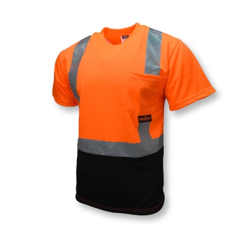 [ST11B-2POS-2X] Color Blocked • Max-Dri Moisture Wicking T-Shirt • 2" Tape • 1 Horizontal Tape • Chest Pocket • ANSI/ISEA 107 Type R Class 2 Hi-Vis Orange / Black - Size 2X