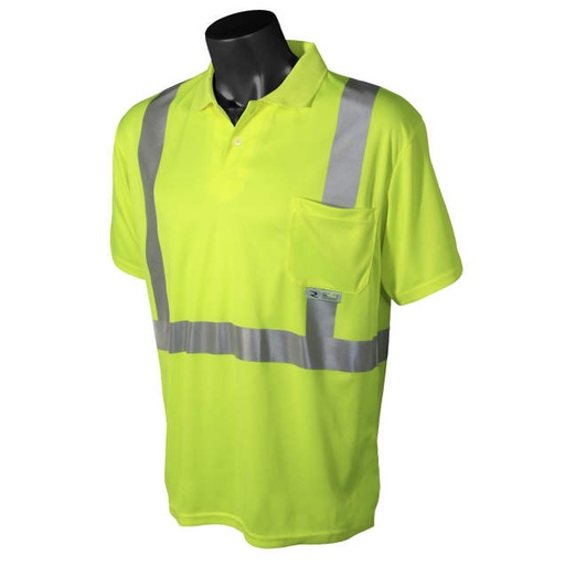 [ST12-2PGS-2X] Max-Dri Moisture Wicking Short Sleeve Polo Shirt • 2" Tape • 1 Horizontal Tape • Chest Pocket • ANSI/ISEA 107 Type R Class 2 Hi-Vis Green - Size 2X