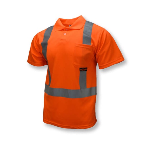 [ST12-2POS-L] Max-Dri Moisture Wicking Short Sleeve Polo Shirt • 2" Tape • 1 Horizontal Tape • Chest Pocket • ANSI/ISEA 107 Type R Class 2 Hi-Vis Orange - Size L